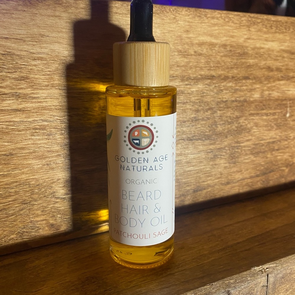 Patchouli Sage Organic Beard, Hair and Body Oil by Golden Age Naturals